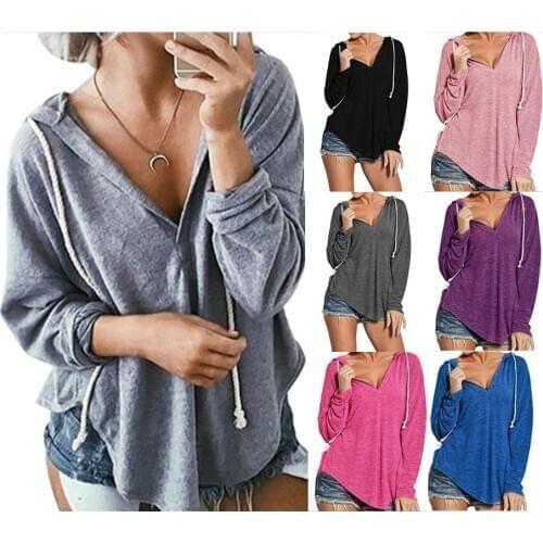 Women Casual Solid Long Sleeve Shirt Hooded Sweatshirt Tops hoodies women ropa mujer