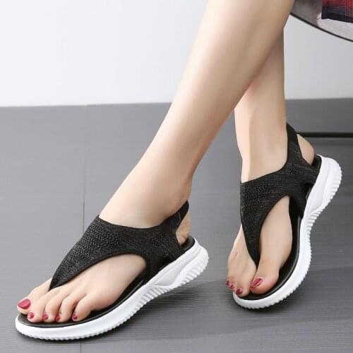 Women Sandals 2021 Light Summer Outdoor Beach Flip-flop Sandals Peep Toe Knitted Ladies Sneakers Women Flats Casual Ladies Shoes