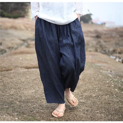 Women Ripped Cuffs Elastic Waist Loose Pants Ladies Plus Size VIntage Trousers Female Oversize Pants Big Size