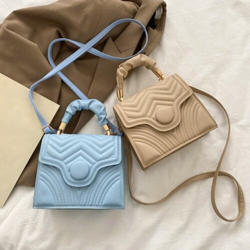 Retro PU Leather Weave Pattern Women Shoulder Crossbody Bags Solid Color Casual Ladies Fashion Pleated Top-handle Small Handbags