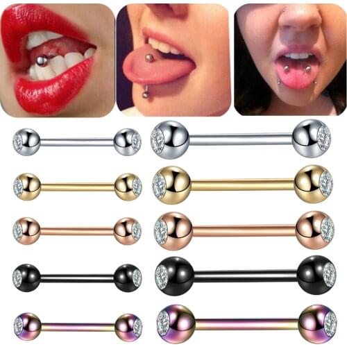 1PC 14G 16G Stainless Steel Double Gem Barbell Tongue Nipple Rings Bar Tragus Helix Ear Cartilage Piercings Women Jewelry