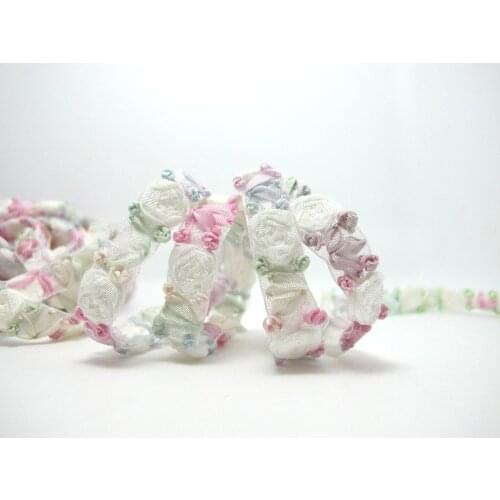 1 Yard 5/8 Inch Embroidered Rose Bud|Mauve|Colorful Flower Ribbon Trim|Scrapbook|Doll Lace|Quilt|Sewing Couture|Supplies