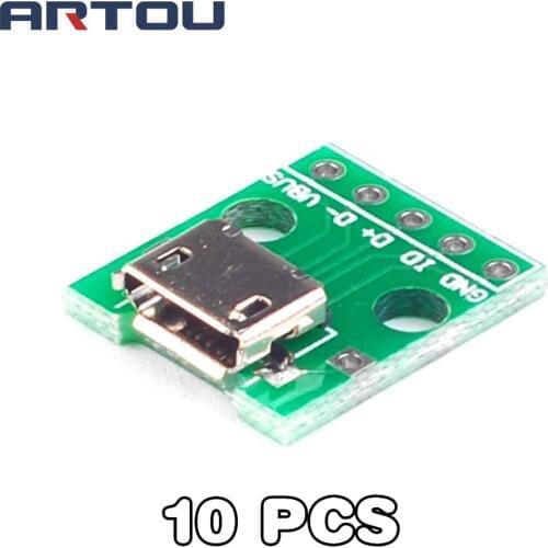 10pcs Micro USB To DIP Adapter 5pin Female Connector Module Board Panel Female 5-Pin Pinboard B Type PCB 2.54 MM