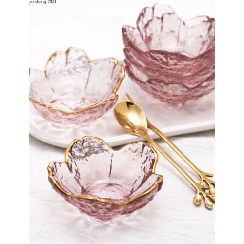 2pcs Cherry Blossom Phnom Penh Glass Seasoning Dish Japanese Pink Fruit Snack Small Bowl Household Sauce Vinegar Dish Tableware