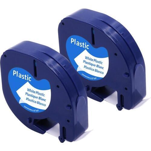 2 PCS/Lot Compatible for DYMO LetraTag Tape 91201/91331/91221/59422 Black on White( Plastic ) 4m*12mm Work for DYMO Label Maker