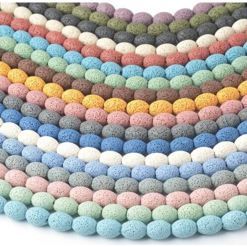 33pcs Natural Semi-precious Stone Colorful Volcanic Lava Oval Loose Beads Jewelry Making DIY Bracelet Necklace Accessories