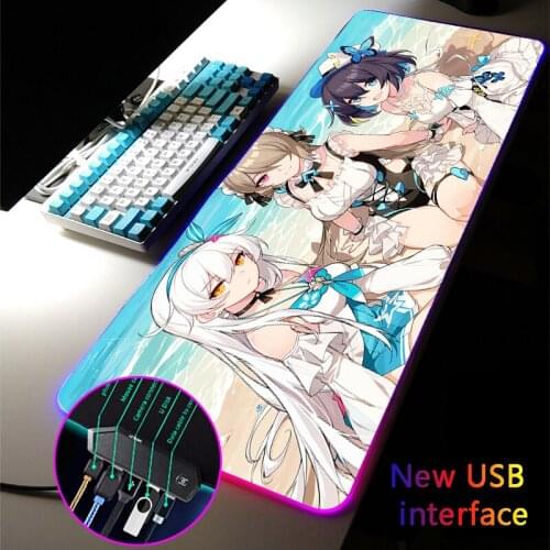 40*90CM Honkai Impact RGB Mouse Pad Typec Interface Four USB Docking XXL MousePad USB HUB Multi-interface Large DeskMat Placemat