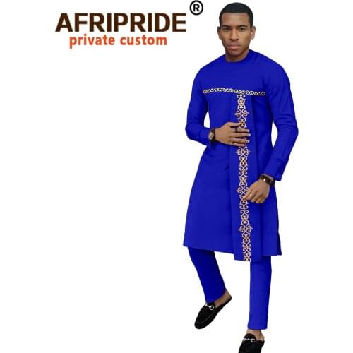 African Traditional Clothing Set for Men Dashiki Print Long Coats and Ankara Pants 2 Piece Outfits for Wedding Evening A2016059