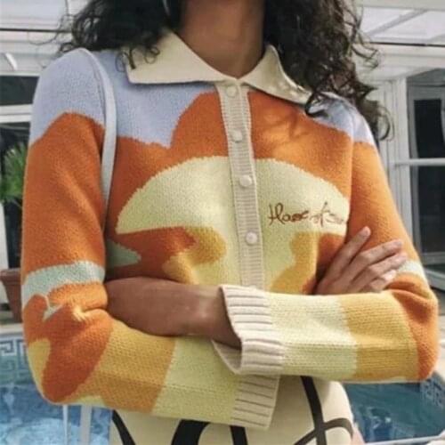 Free Shipping Cardigan Fashion Hit Color Casual Outwear Contrast Color Long Sleeve Retro Gentle Style Comfort Warm Knitted Coat