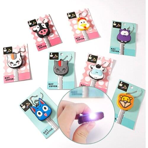 Creative Cartoon Key Cover With Small LED Light Cute Key Chain Pendant Mini Silica gel Key Case Key Control Dust Cover Holder