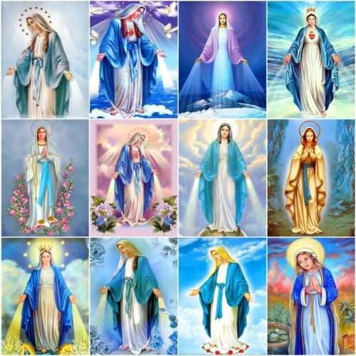 CHENISTORY Paint By Number Virgin Mary Drawing On Canvas HandPainted Art GiftDIY Portrait Pictures By Number Kits Home Decor