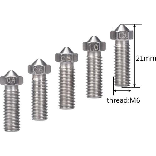 10pcs 3D Printer Parts Volcano Nozzle Stainless Steel M6 Nozzle Extra 0.4mm/0.6mm/0.8mm/1.0/1.2mm for 1.75/3.0mm filament