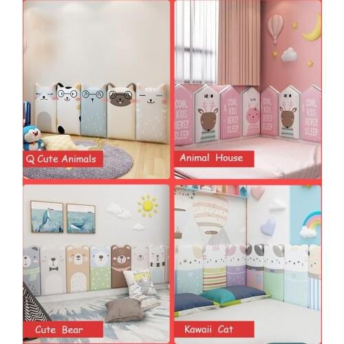 Baby Anti-collision Bed Headboards Cartoon Animals 3D Wall Sticker Soft Bag Tatami Kids Room Decor Sticker Cute Child Room Decor
