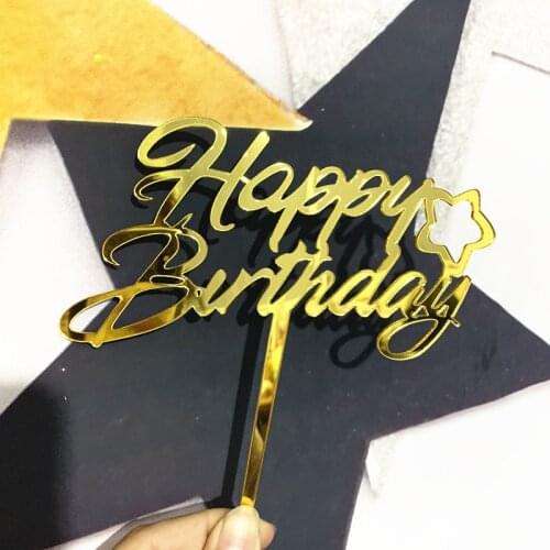 Baby Shower Gold Star Happy Birthday Acrylic Cake Topper Birthday Cake Baking Decorations for Baby Birthday Party Cake Supplies