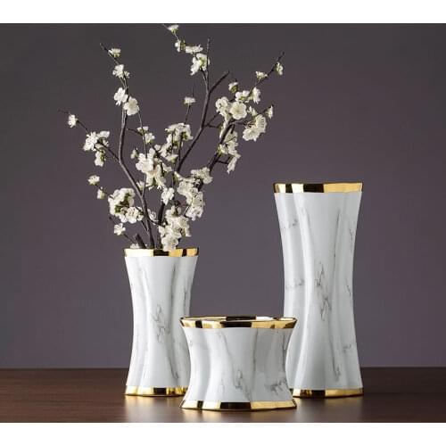 European Marbled Ceramic Vase Gilded Porcelain Handicraft Flower Arrangement Hydroponic Flower Vase Home Living Room Decoration
