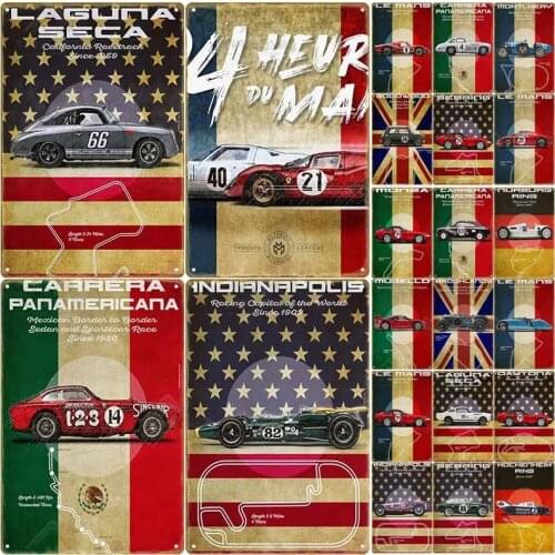 Le Mans Race Track Vintage Poster Plaque Metal Vintage Car Retro Tin Sign Plate Decoration Garage Man Cave Club Bar Wall Decor