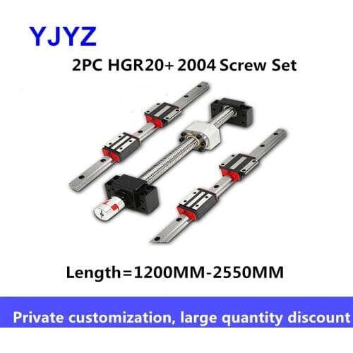 2004 ball screw linear guide kit HGR20 linear guide complete slider steel flanged slider / square slider length = 1200MM-2550MM