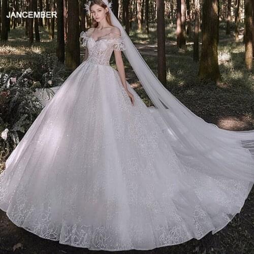 LDR54 Off-shoulder Trailing Wedding Dress 2021 New Bridal Light Fairy Mori Style Dream Lace Flowers Print Gown свадебное платье