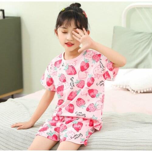 Girls Boys Summer Pajamas Baby Strawberry Sleepwear Kids Pyjamas Children Clothing Sets Unisex Teenage Pijamas For 2-10 Years