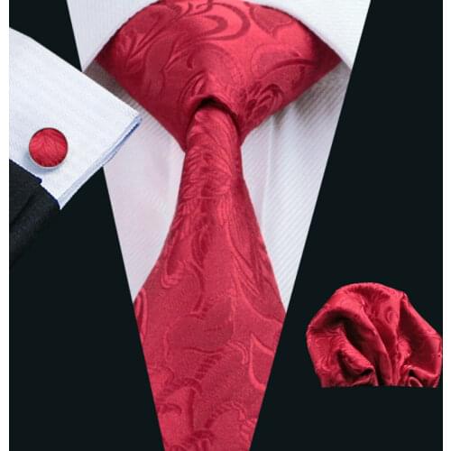 LS-306 Dropshipping Men`s Tie 100% Silk Jacquard Woven Red Tie Hanky Cufflink Barry.Wang Necktie For Men Wedding Party Business