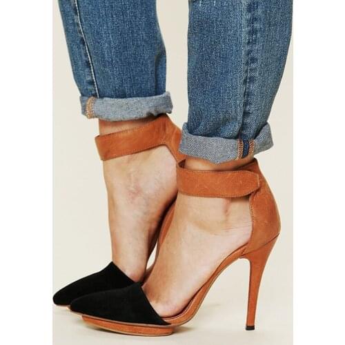 MKKHOU Fashion Single Shoes Womens New Pointed Pumps Hollow Platform Shoes Convenient Velcro Ladies All-match High Heels