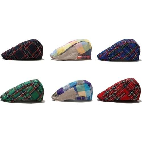 Fashion Mens Hat Cotton Golf Driving Plaid Beret Taxi Newsboy Flat Top Ivy Sun Summer Hat Pointed Hood