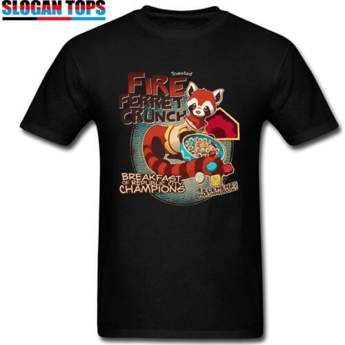Men T Shirt Fire Ferret Crunch Tops Tees Funny Cartoon Design T-Shirts Funky O Neck Casual Short Sleeve Cotton Clothes Black