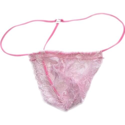 G6459 Mens Sexy String Pouch Thong Posing semi c-thru Floral Lace