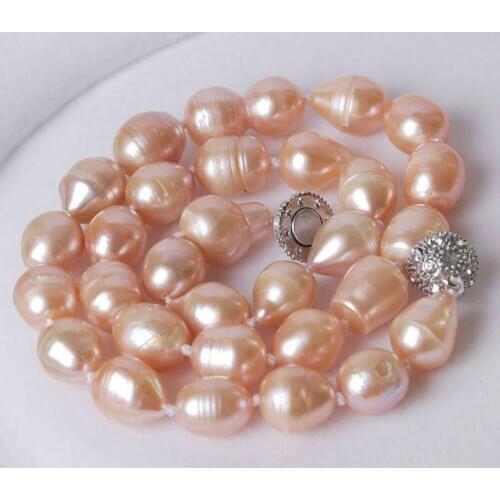 Genuine 10-11mm Natural Pink Akoya Cultured Rice Pearl Knotted Necklace 18