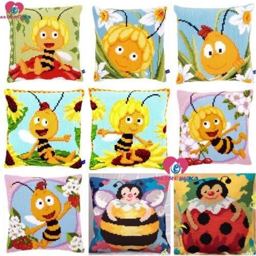 Cross Stitch Cushion Cover Bee Decorative Pillow Case Chunky Yarn Cross-Stitch Kit Cushions Home Decor Throw Pillows