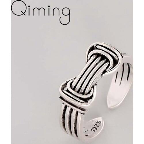 2021 Trendy New Geometric Rings For Women Thai Silver Vintage Simple Jewelry Punk Style Adjustable Knot Finger Ring Men Gift