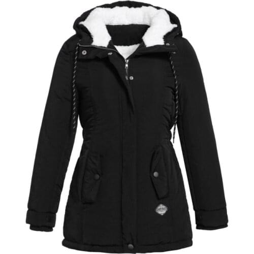 Mid-length plain parka Winter Women Warm Parkas Hooded Thick Plush Winter Coats