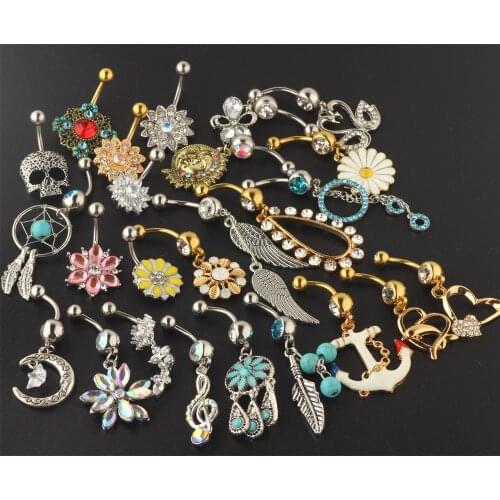 Wholesales 30pcs mix 30 differnt style Belly Rings Piercing Navel Bar Body Jewelry Navel Belly Ring Barbell by Random