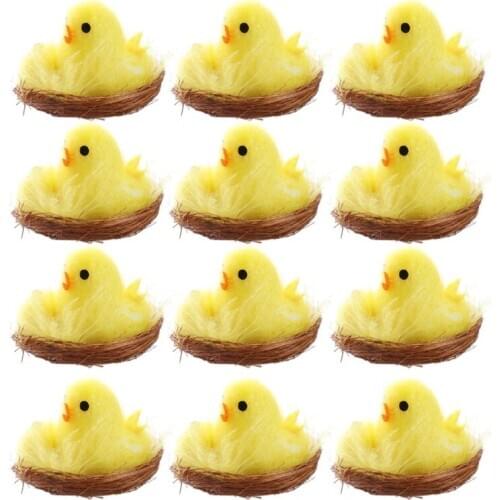 Easter Chicks Chenille Chickens Yellow Free Standing Adorable Chemical Fiber Home Garden Decorations Festival 12PCS