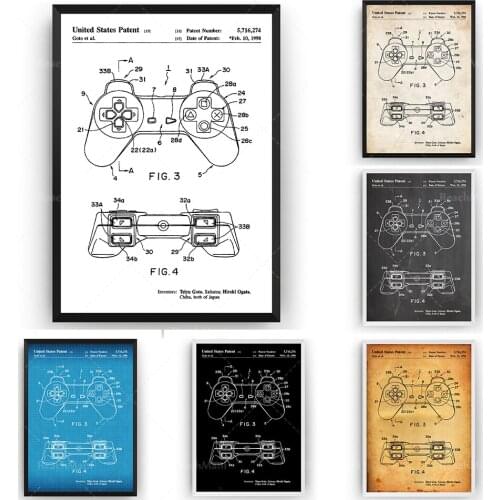 Playstation Controller 1998 Patent Print Wall Art Blueprint Poster Gaming Gifts