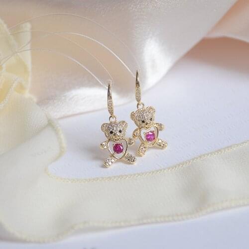 14k Gold Plated Lovely Peach Heart Bear Earrings for Woman 2021 New Jewelry Luxury High Quality Earring for Gifts