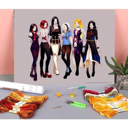 Cartoon Girl Woman Printed Water-Soluble Canvas 11CT Cross Stitch Embroidery Set DMC Threads Handiwork Craft Promotions