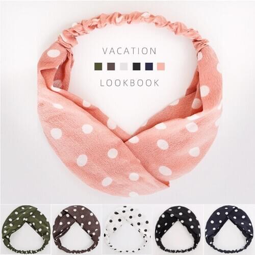 Chiffon Cross printing dot hair bands for Women Headband Make up Headwear girls flower Hair Accessories FD13