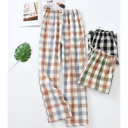 Spring Plaid Sleep Bottoms womens Elastic Waist sleeping pants lounge wear 100% cotton bottoms for women loungewear