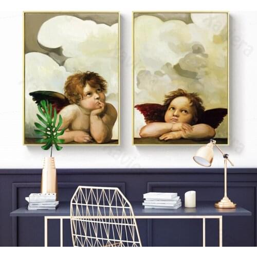 Nordic Vintage Angel Portrait Canvas Painting Cute Cupid Art Posters and Prints Home Decor Bedroom Print Pictures Without Frame
