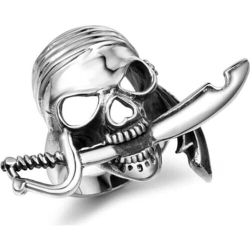 Stainless Steel Vintage Knife Skull Men Rings Jewelry Punk Rock Skull Ring Gift Size 7-12