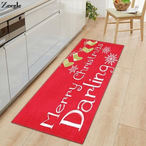 Zeegle Christmas Carpet Long Rectangle Living Room Carpet Absorbent Bathroom Doormat Kitchen Carpet Washable Bedside Rug Mat