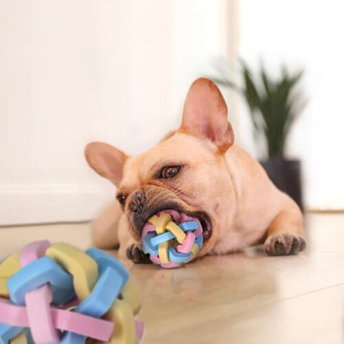 Soft Pet Dog Toy Funny Interactive Elasticity Ball Dog Chew Toy For Dog Tooth Clean Ball Colorful Bell Rubber Woven Ball Pet Toy
