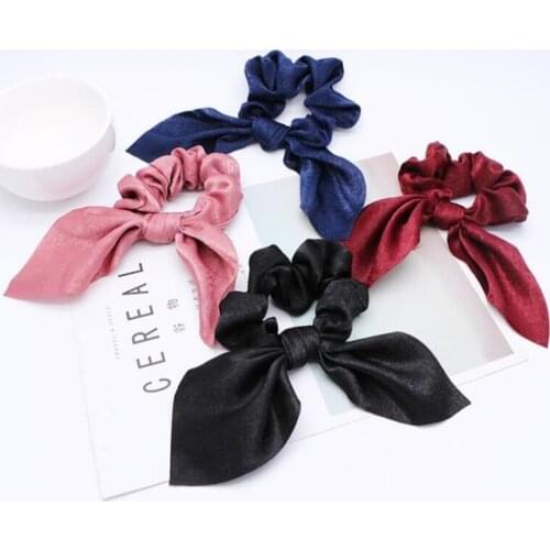 Women Rubber Bands Tiara Satin Ribbon Bow Hair Band Rope Scrunchies Ponytail Holder Elastic Gum Ties for Girls Hair Accessories