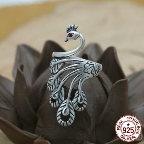 100% S925 sterling silver woman ring personality fashion retro jewelry peacock shape to send a gift of love 2018 new gift HOT