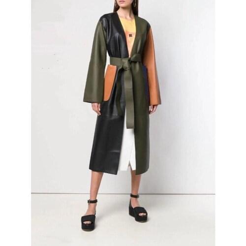 Women Coat Natural 100% Sheepskin Winter Fashion Sheepskin Genuine Leather Long Windcoat Female Outwear Belt Decoration H914