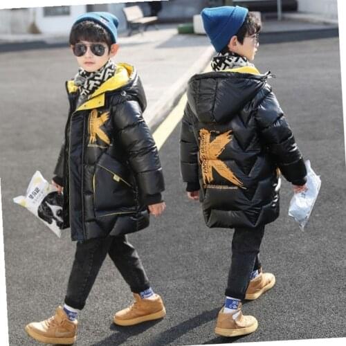 Boys Winter Parka Padded Jacket Thickened Long Childrens Padded Hooded Coat Casual Teen Childrens Plus Cashmere Kid Clothes