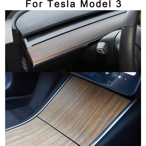 1pc PVC Car Interior Anti-scratch Central Control Panel Sticker Trim Elegant Wood Grain Protector Film For Tesla Model 3