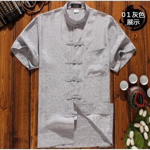 100% Silk Chinese traditional men shirt Wing chun Tang suit Summer blouse Orient