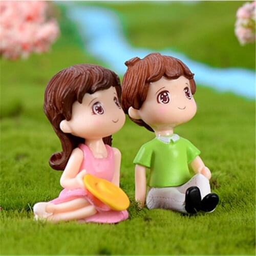 2PCS/Set Home Decoration Crafts Fairy Garden Lovers Figurines Couple High Quality Miniatures Popular Resin Hot Sale
